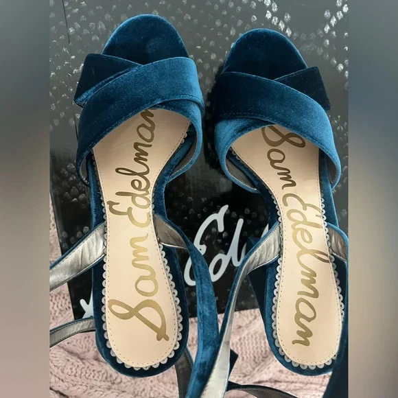 Sam Edelman Dark Blue Velvet Platform Heels - Picture 9 of 15